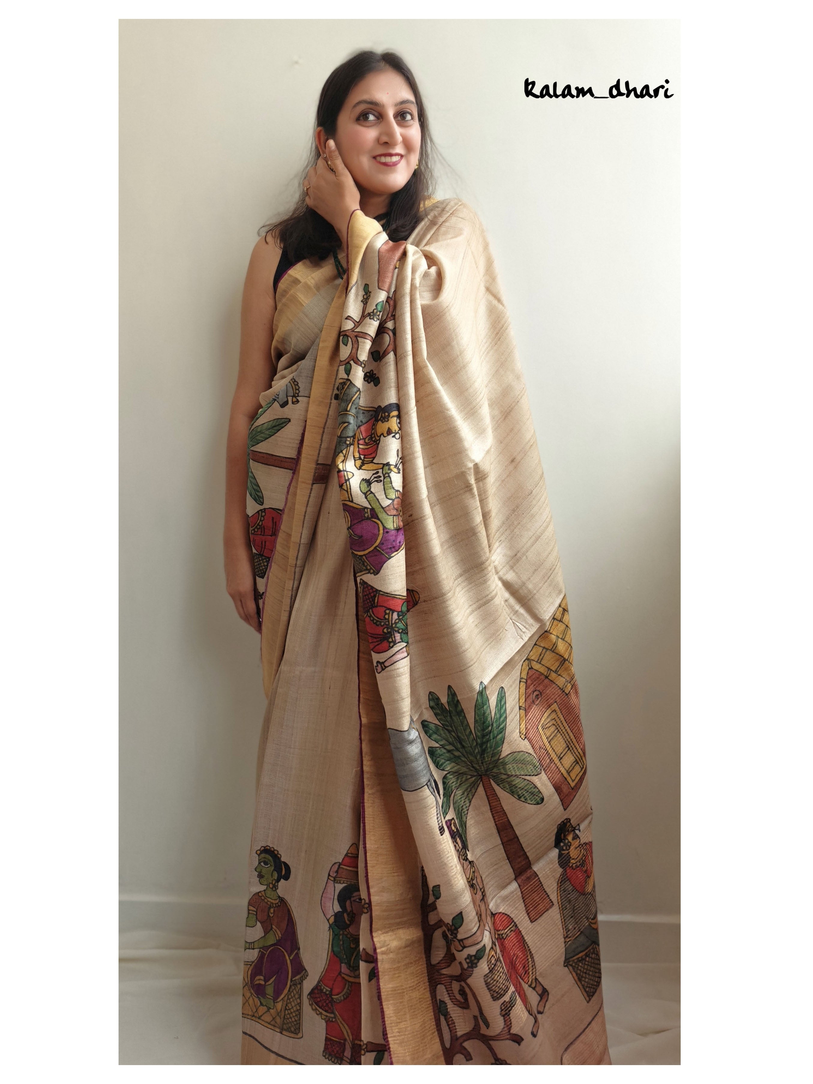 Rozana Painted Kosa Silk Saree- Purple