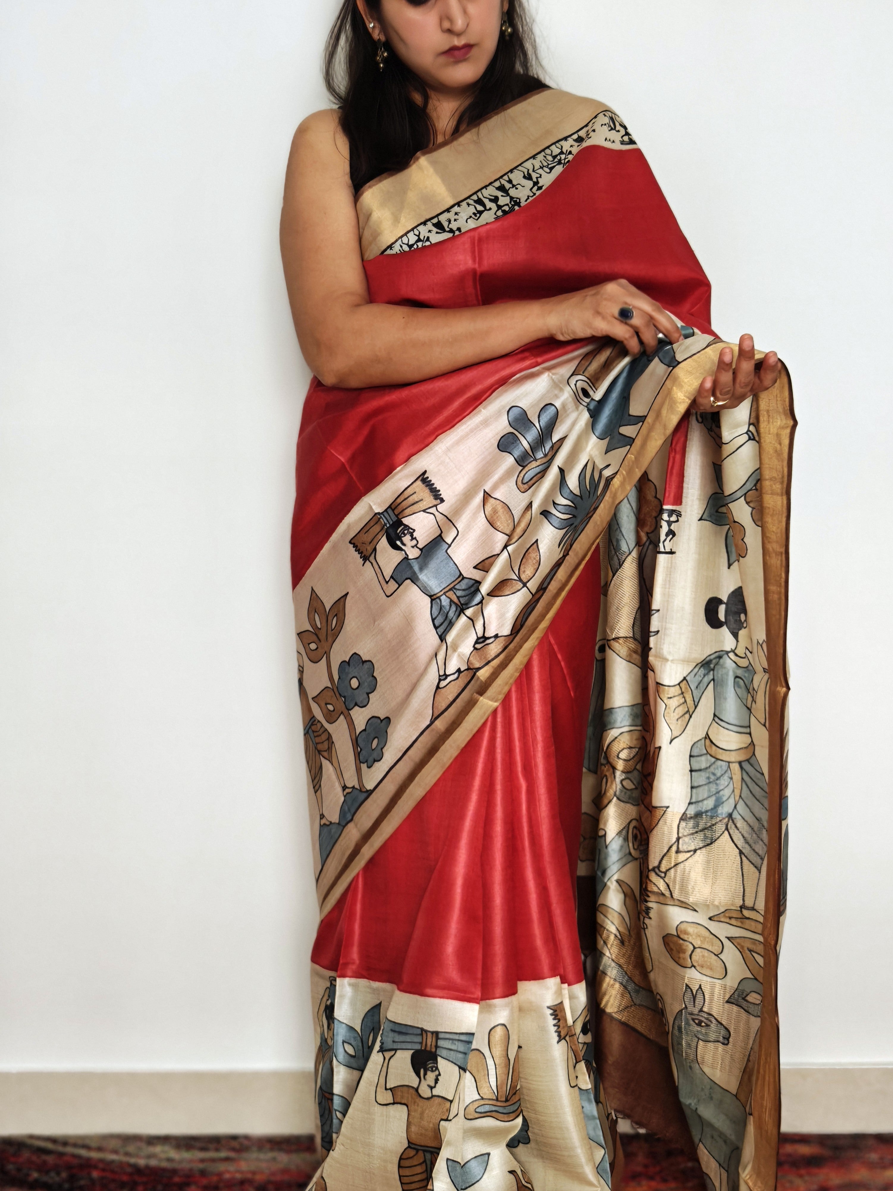 Tribal Painted Kosa Saree- red