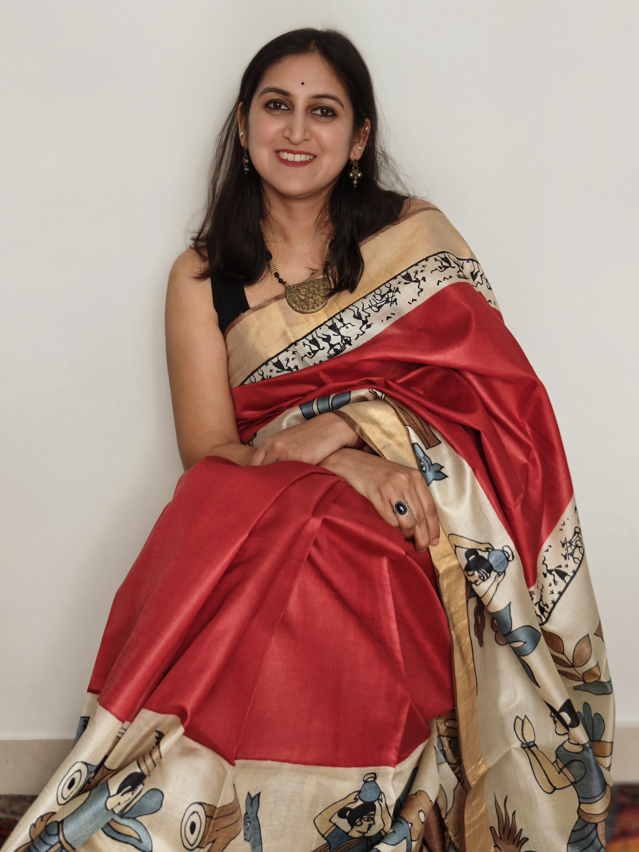 Tribal Painted Kosa Saree- red