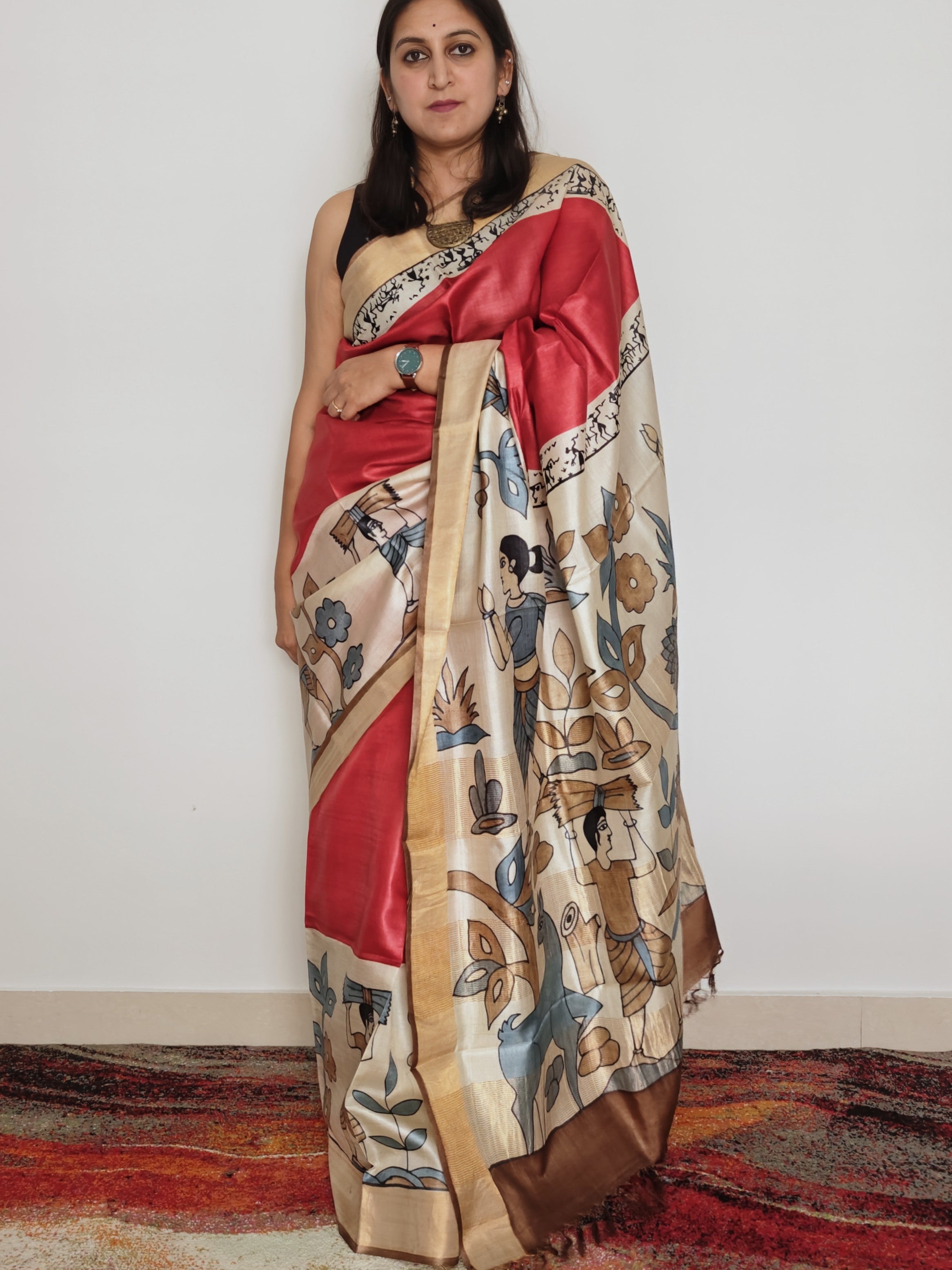 Tribal Painted Kosa Saree- red