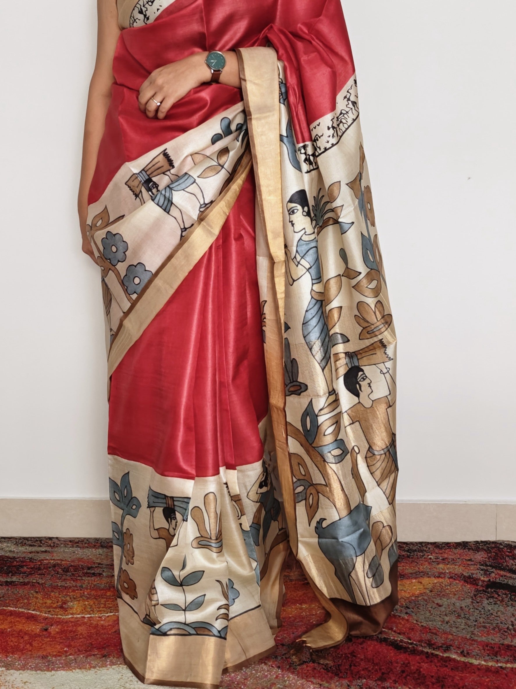 Tribal Painted Kosa Saree- red