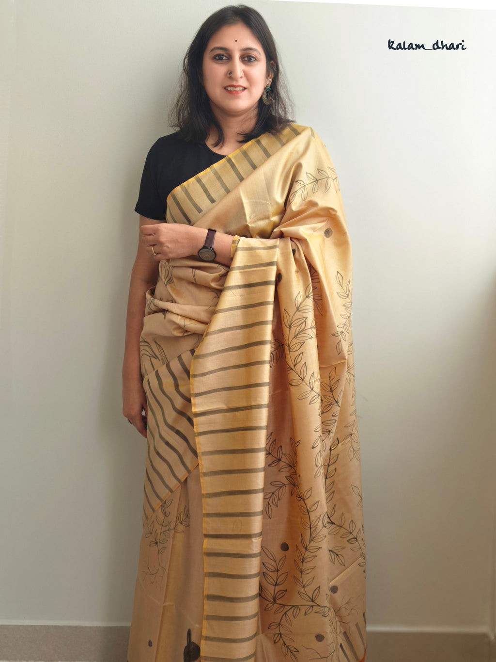 Gold Painted Silk Saree