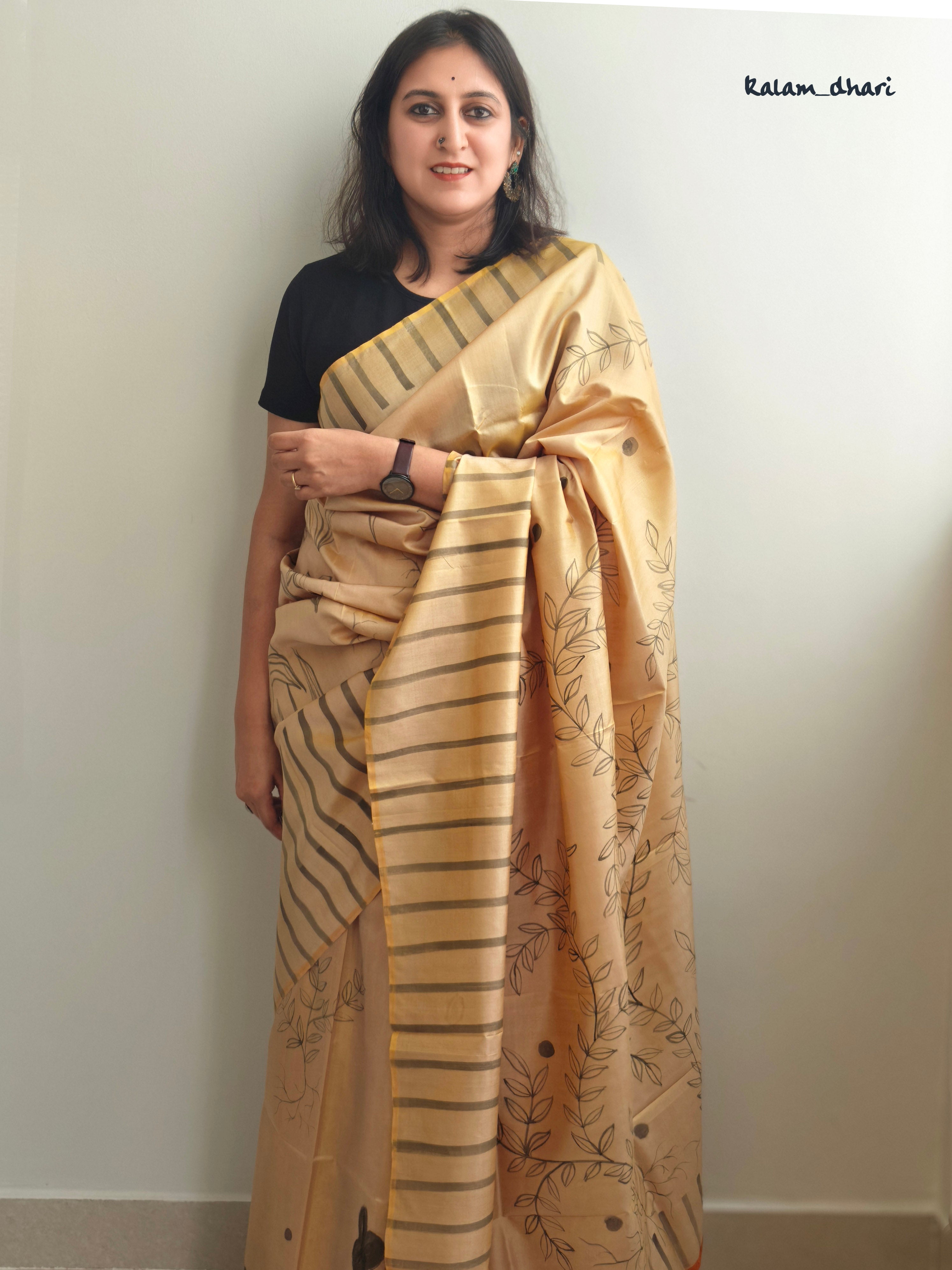 Gold Painted Silk Saree
