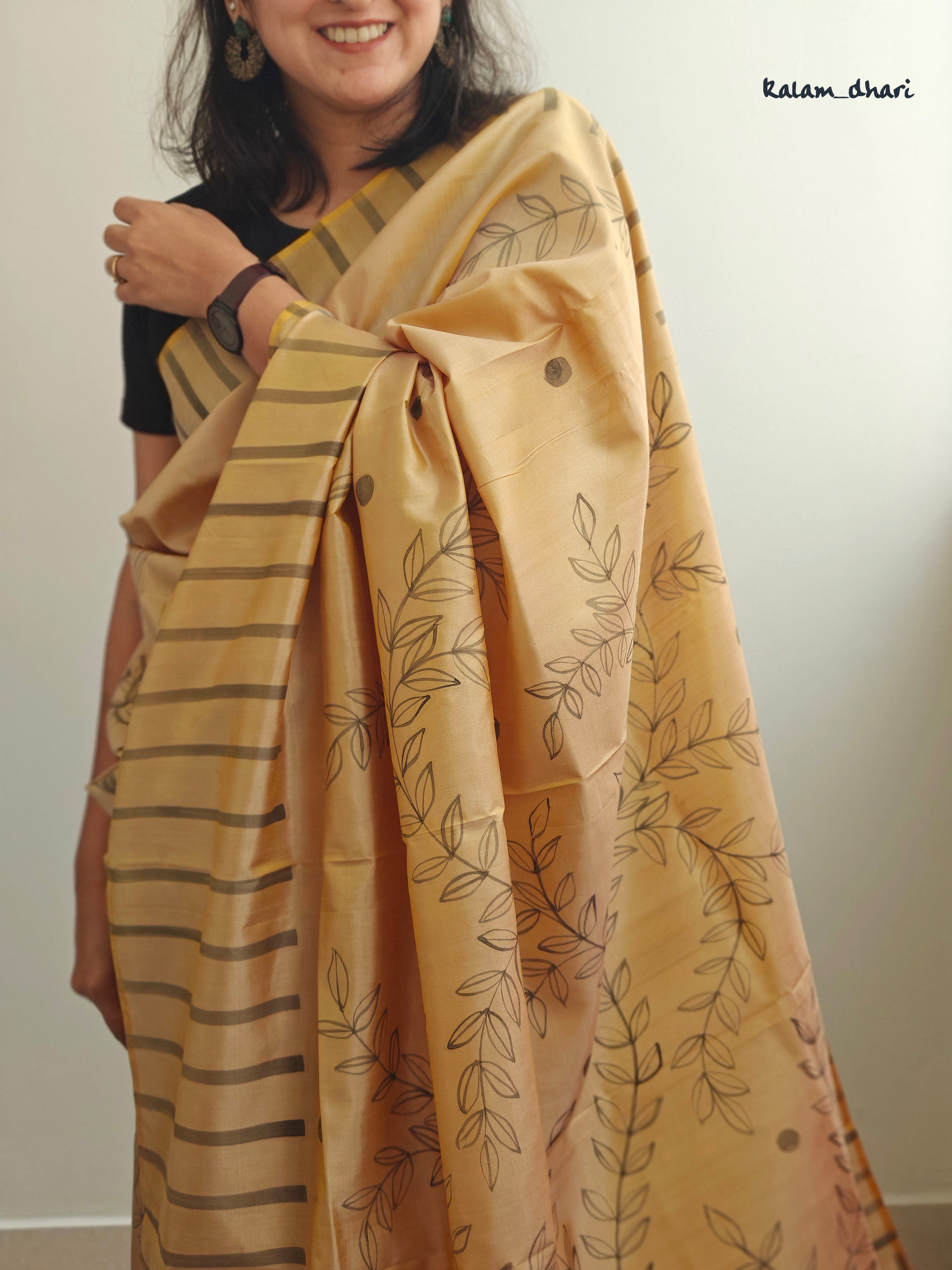 Gold Painted Silk Saree