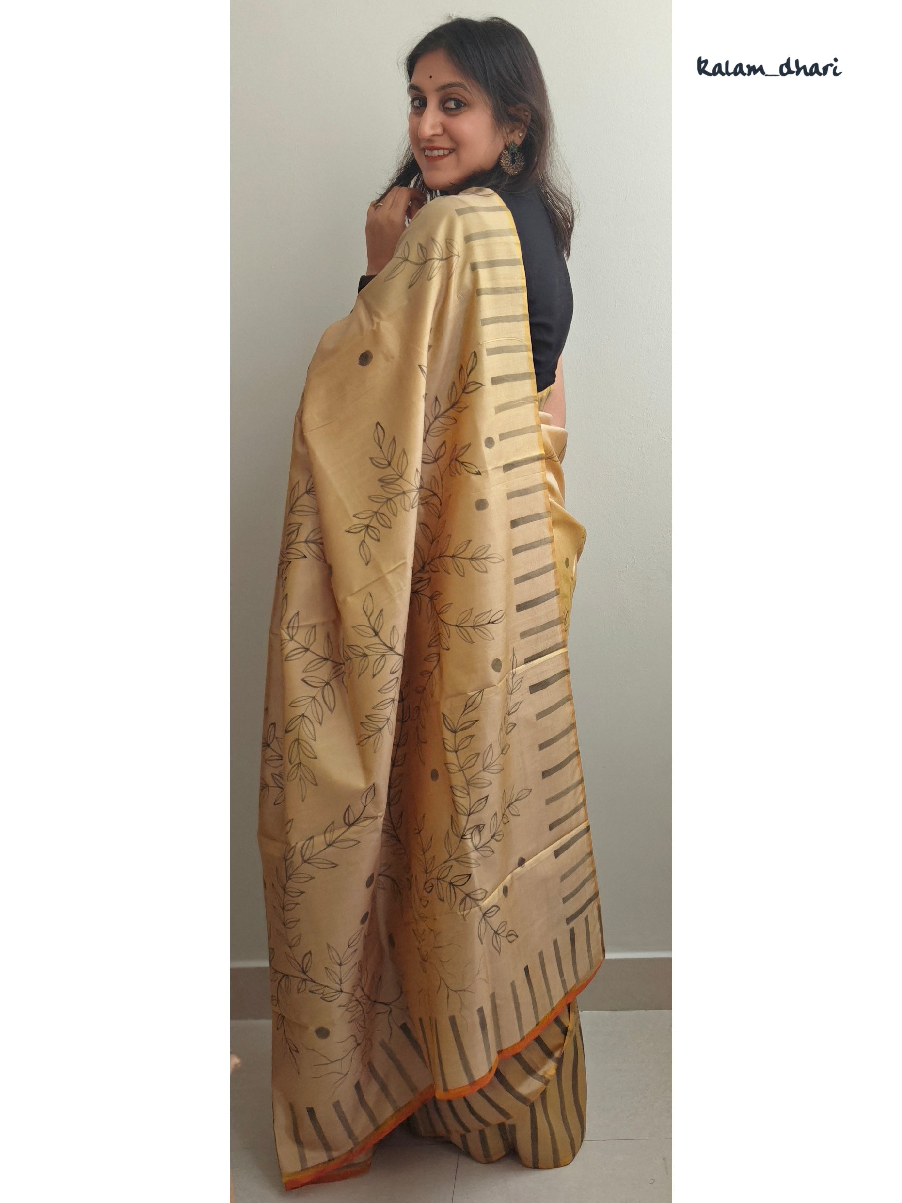 Gold Painted Silk Saree