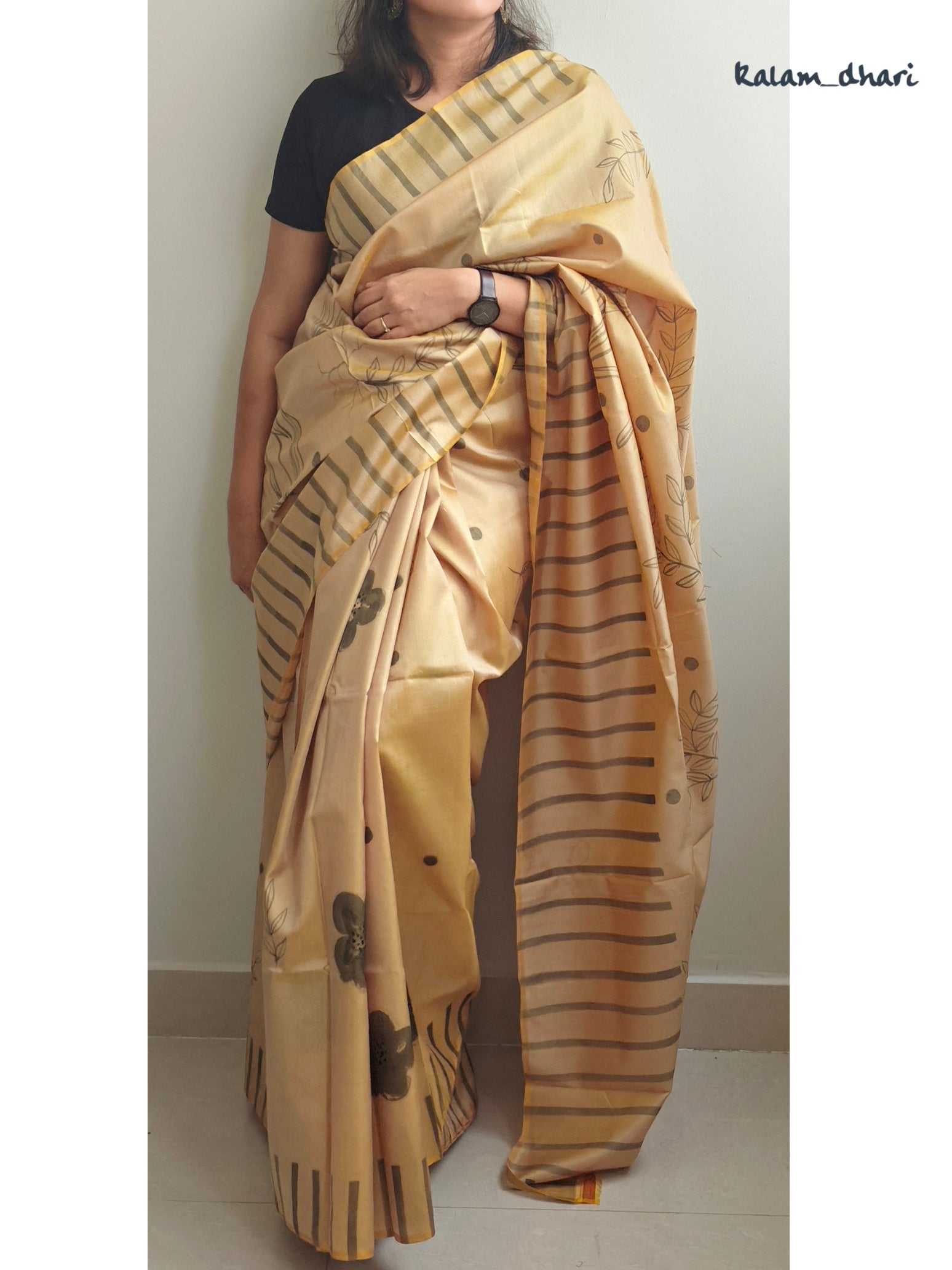 Gold Painted Silk Saree
