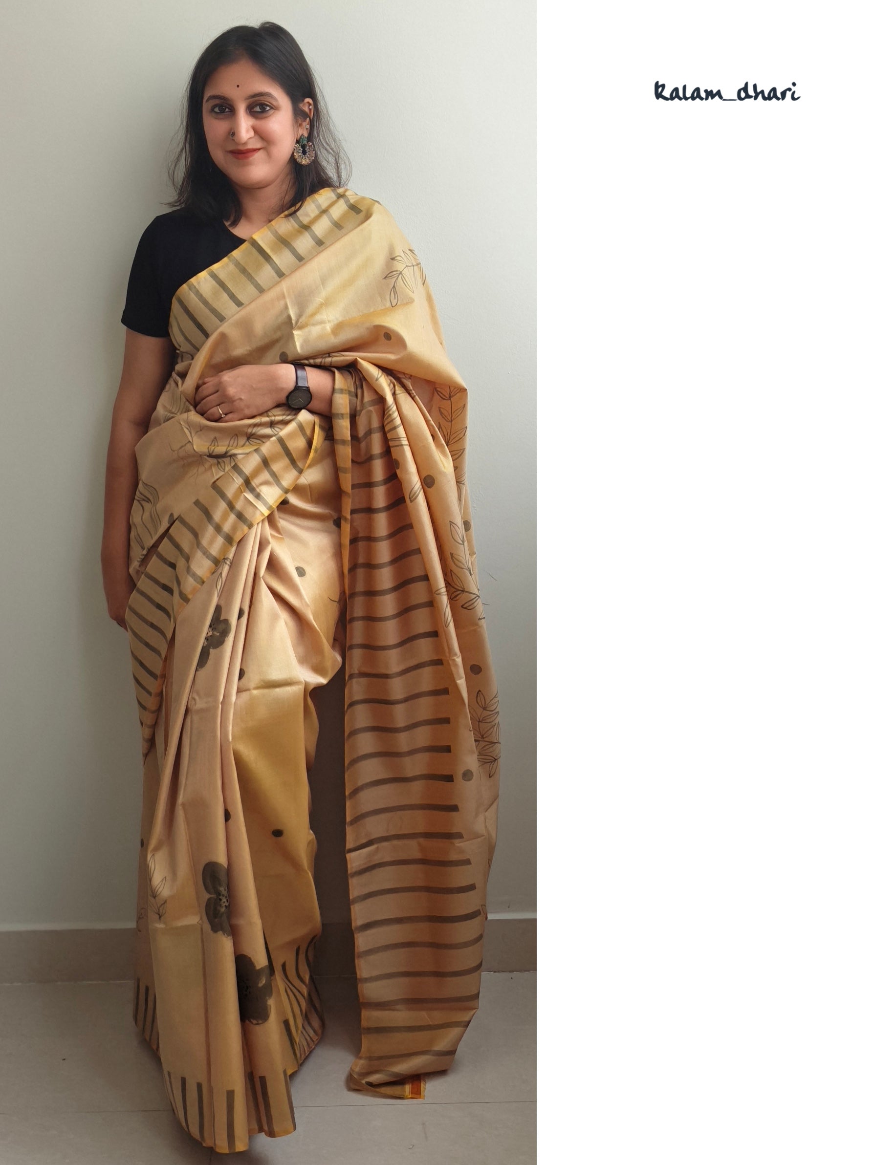 Gold Painted Silk Saree