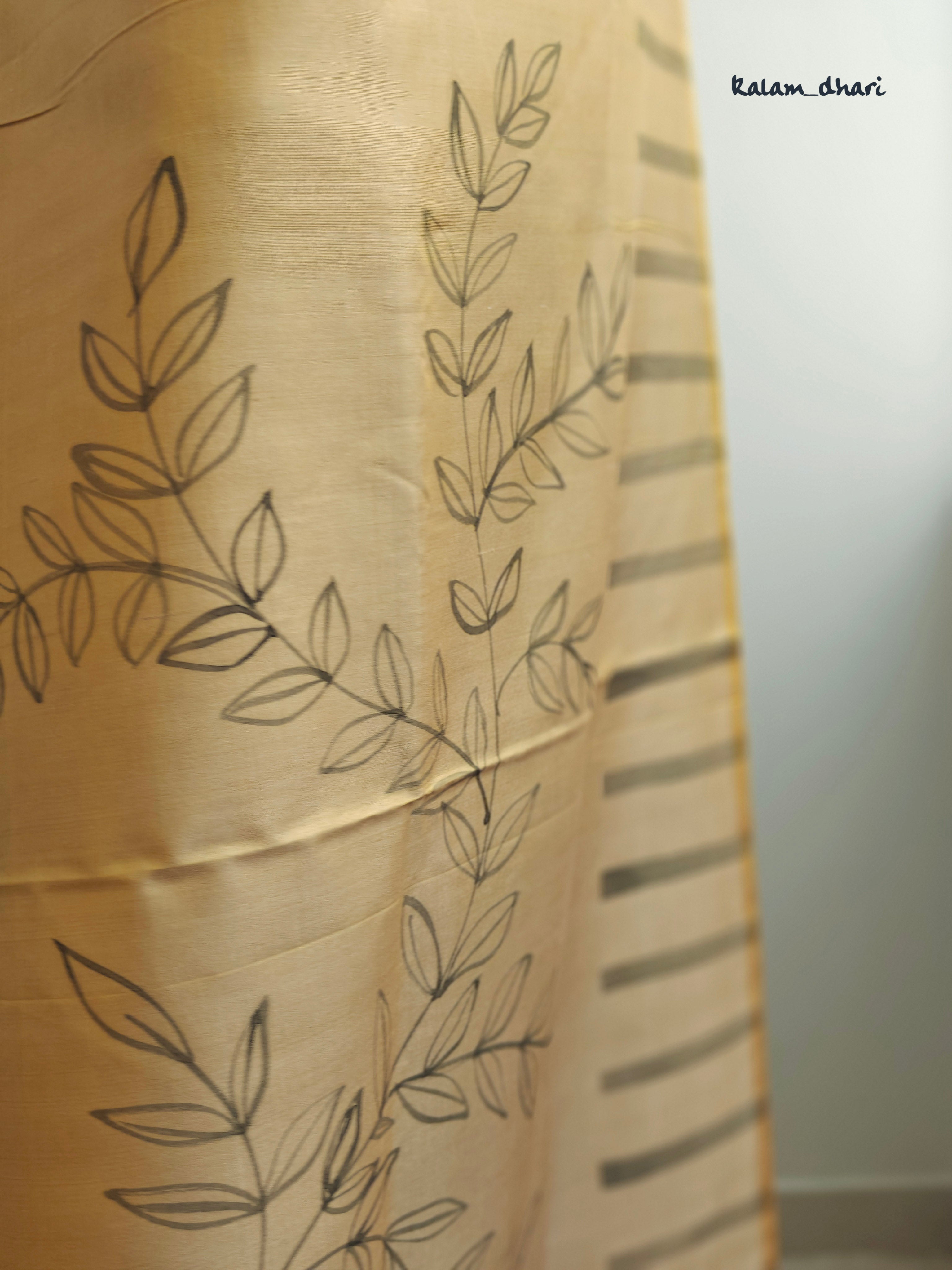 Gold Painted Silk Saree