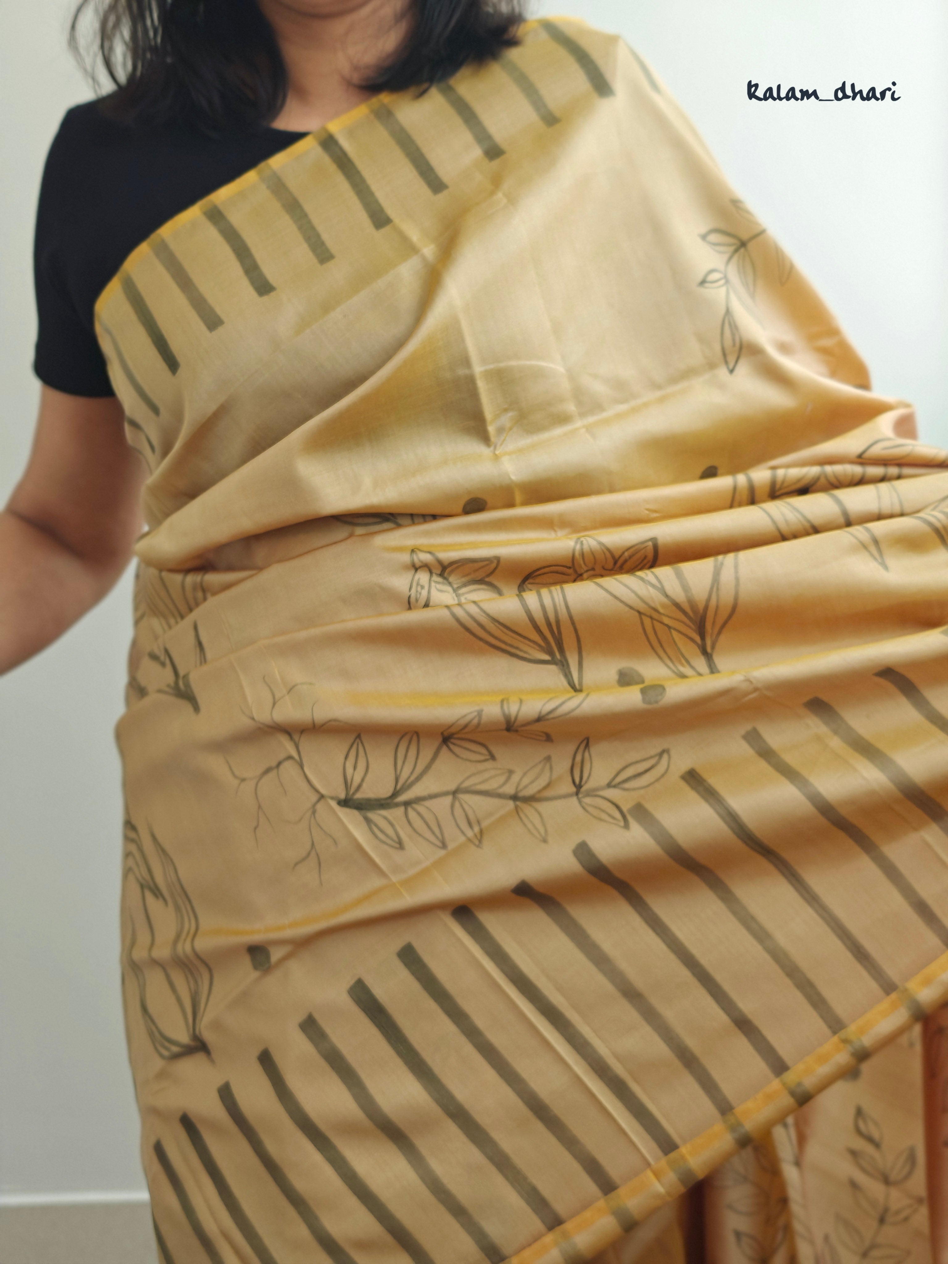 Gold Painted Silk Saree