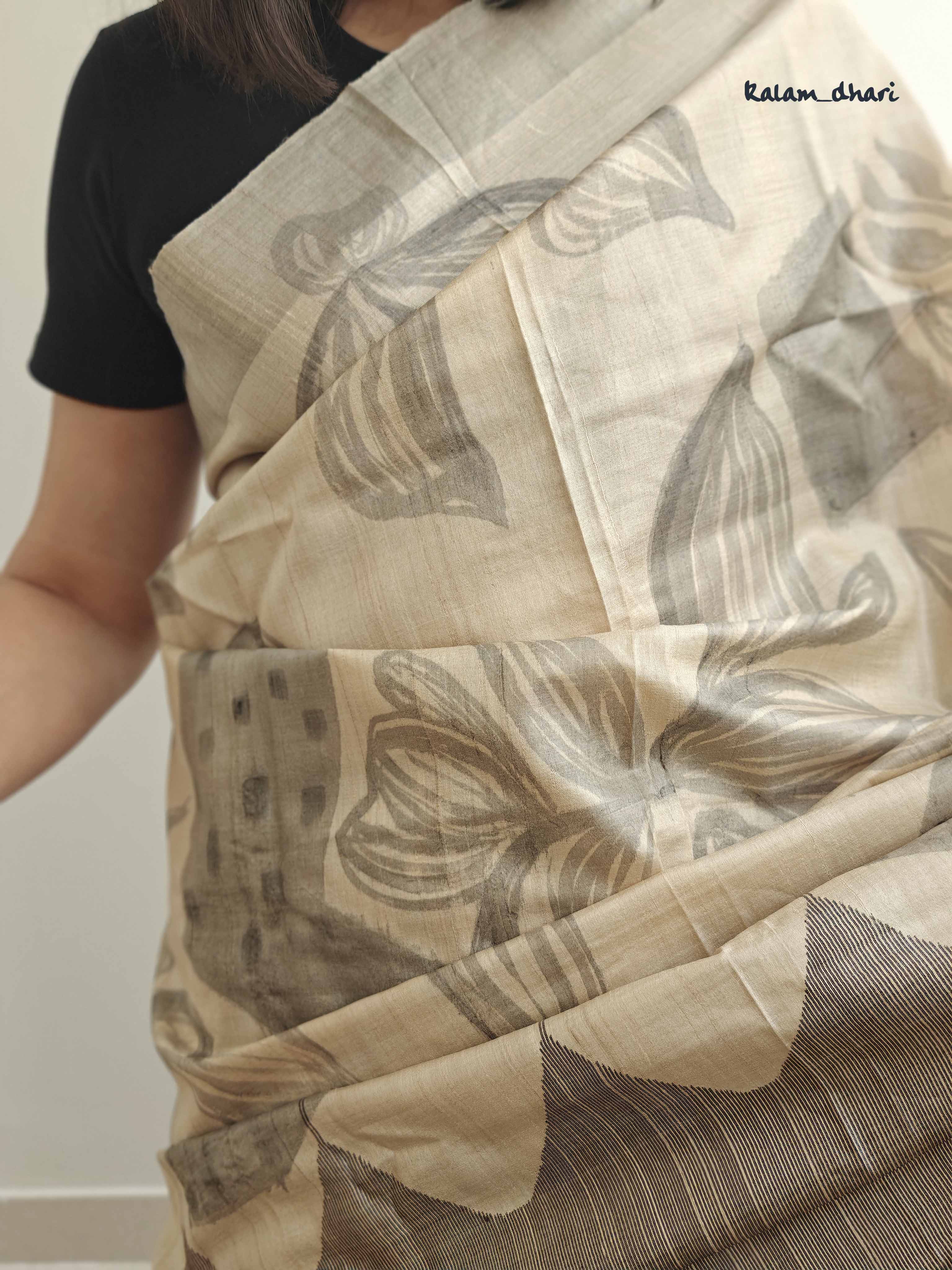 Wilted Florals Painted Silk Saree