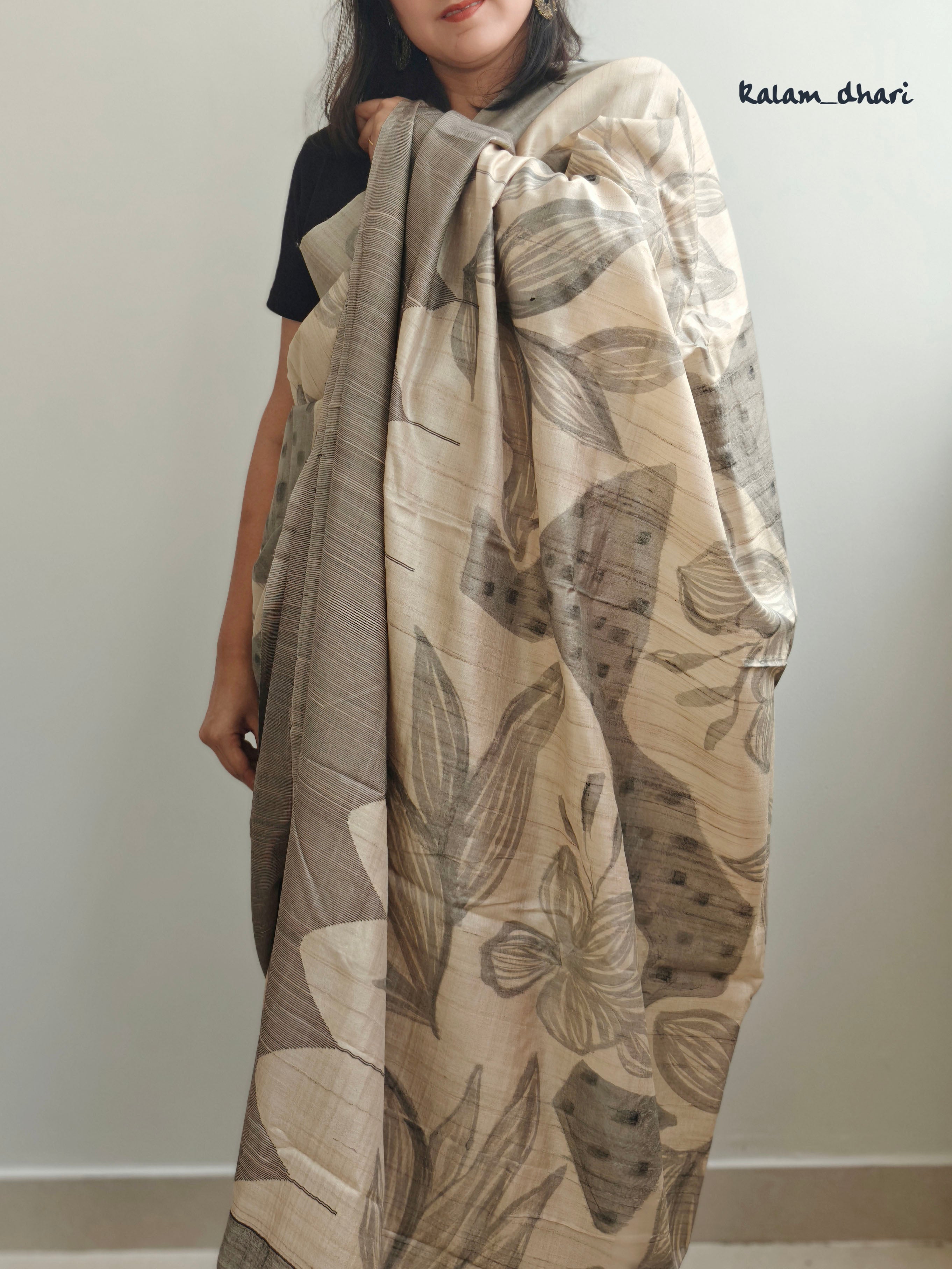 Wilted Florals Painted Silk Saree