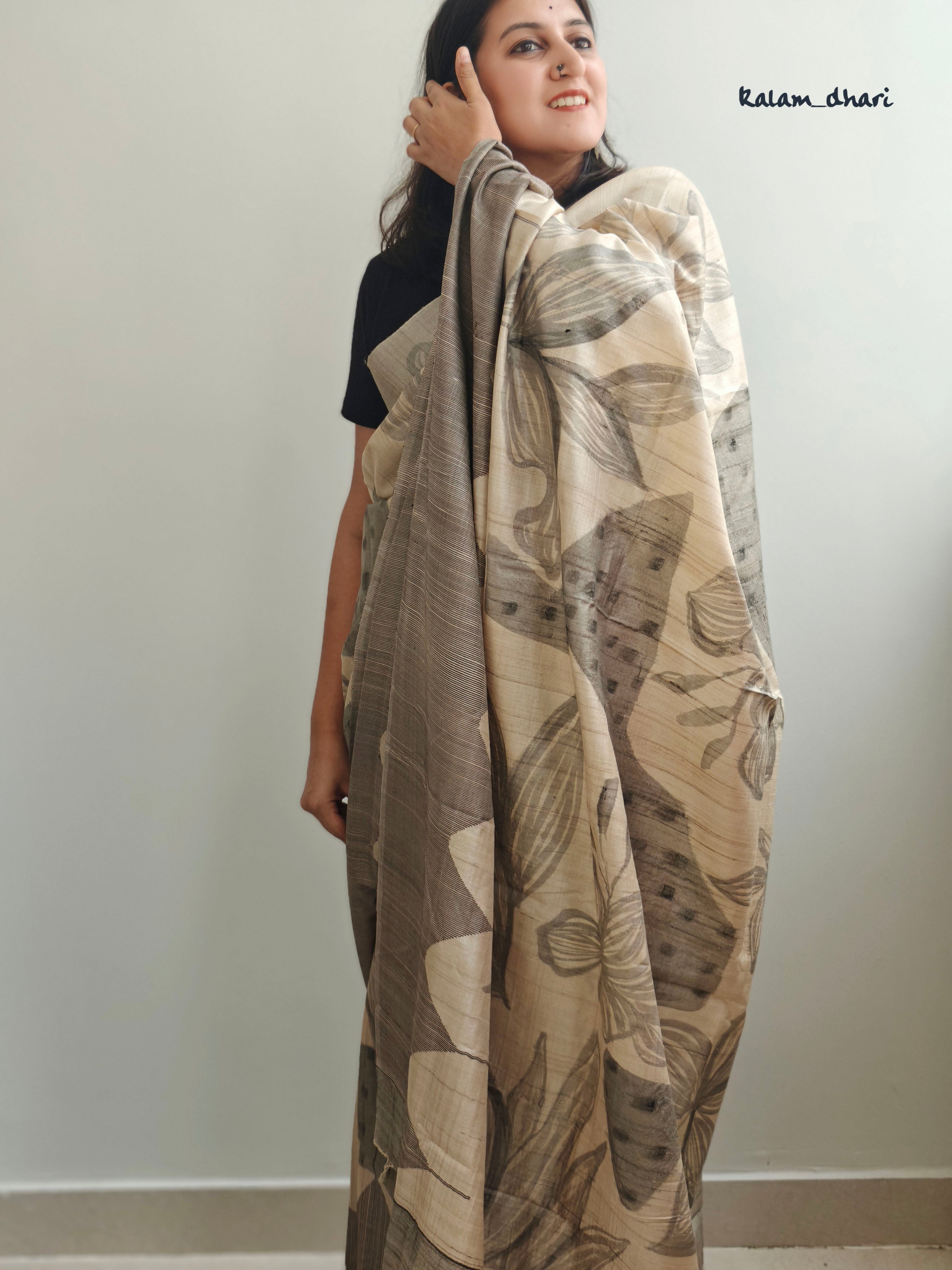 Wilted Florals Painted Silk Saree