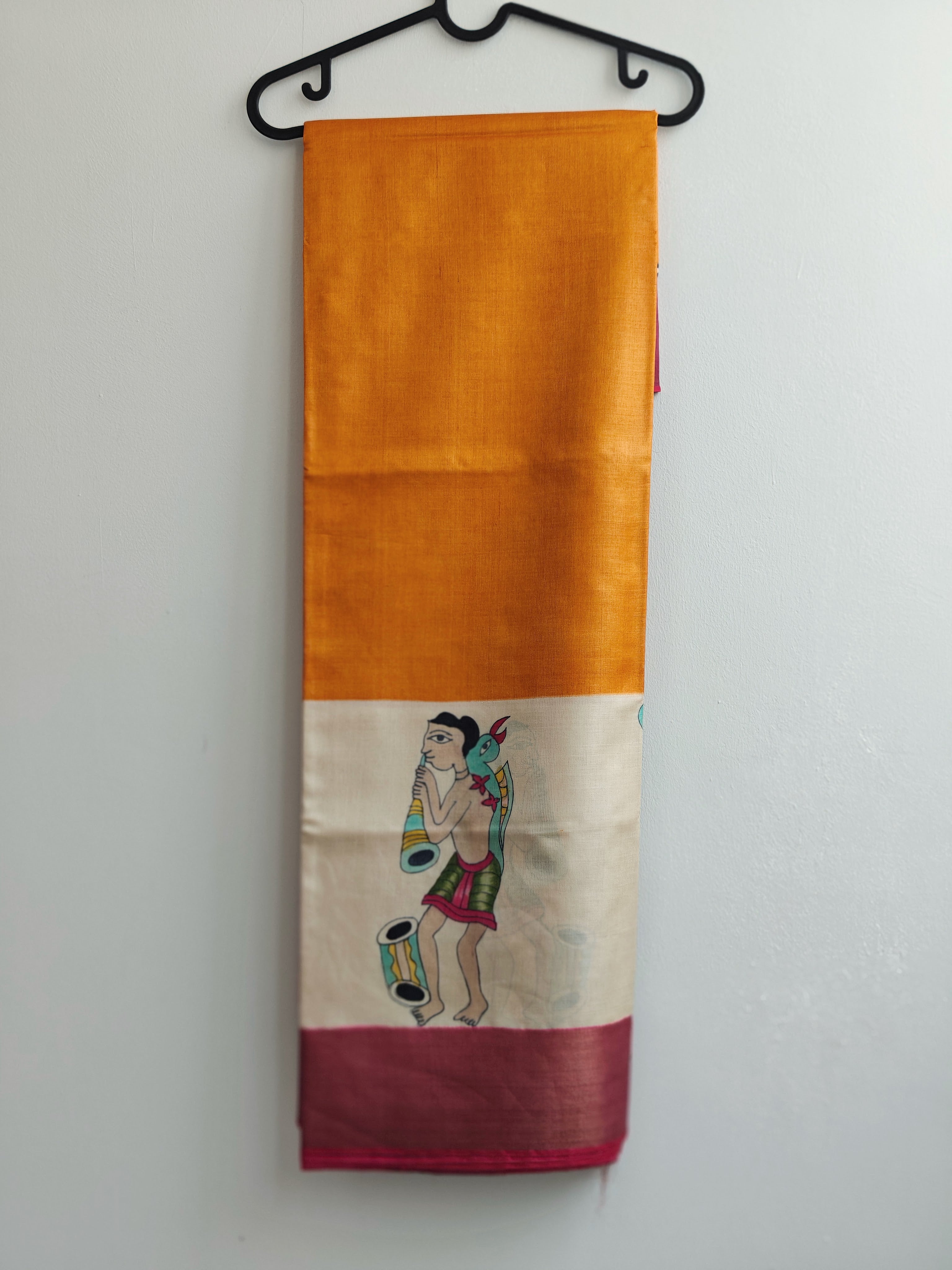 Tribal Orange Painted Kosa Saree