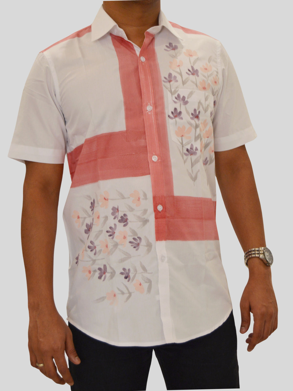 Red Phool Half Shirt