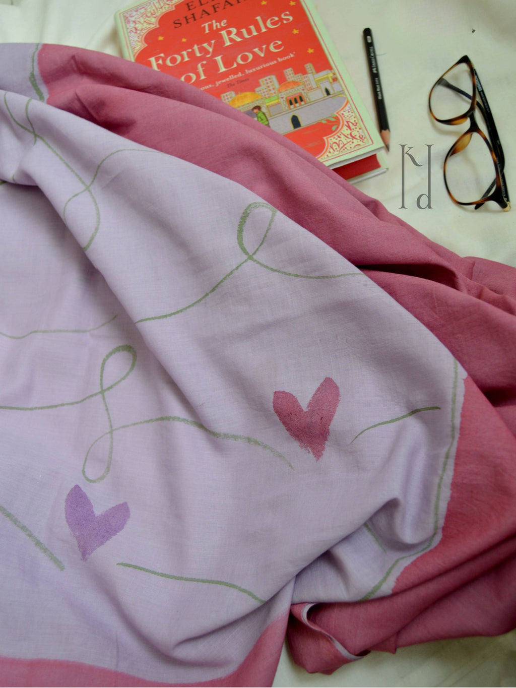 Hearts Painted Mul Cotton Saree
