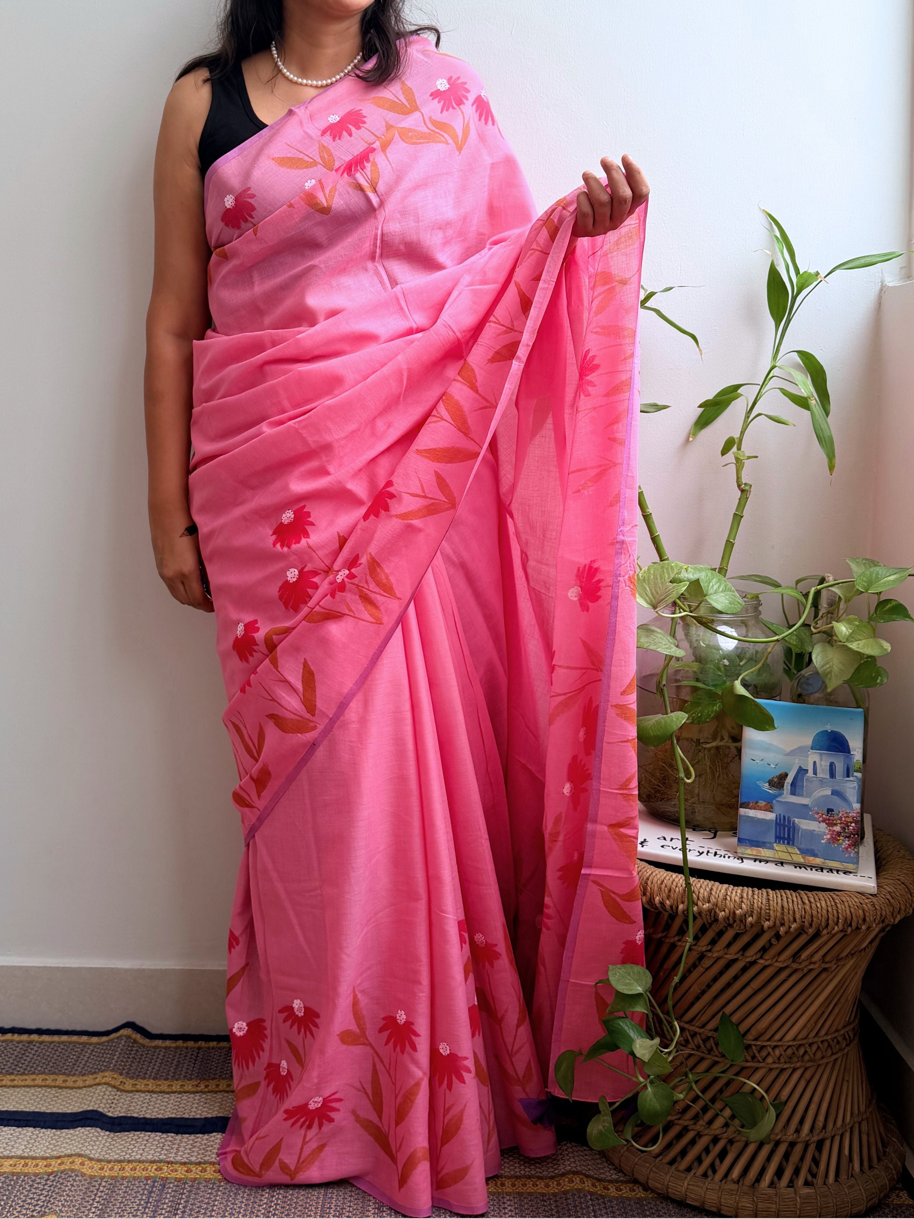 Daisy Painted Mul Cotton Saree