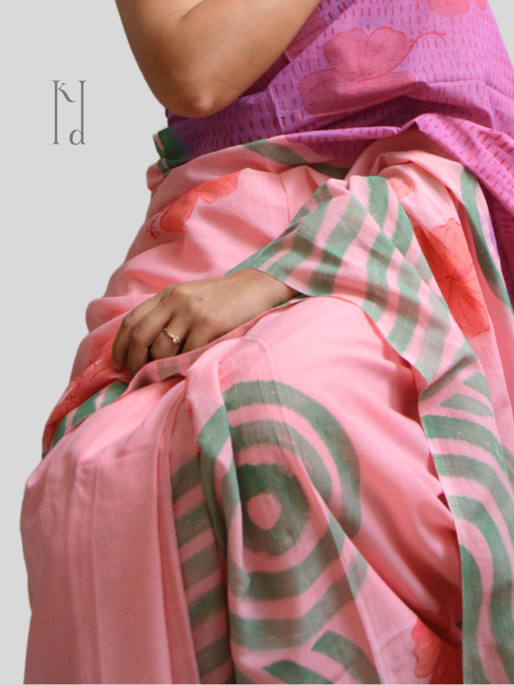 Bagiya Painted Mul Cotton Saree- Pink