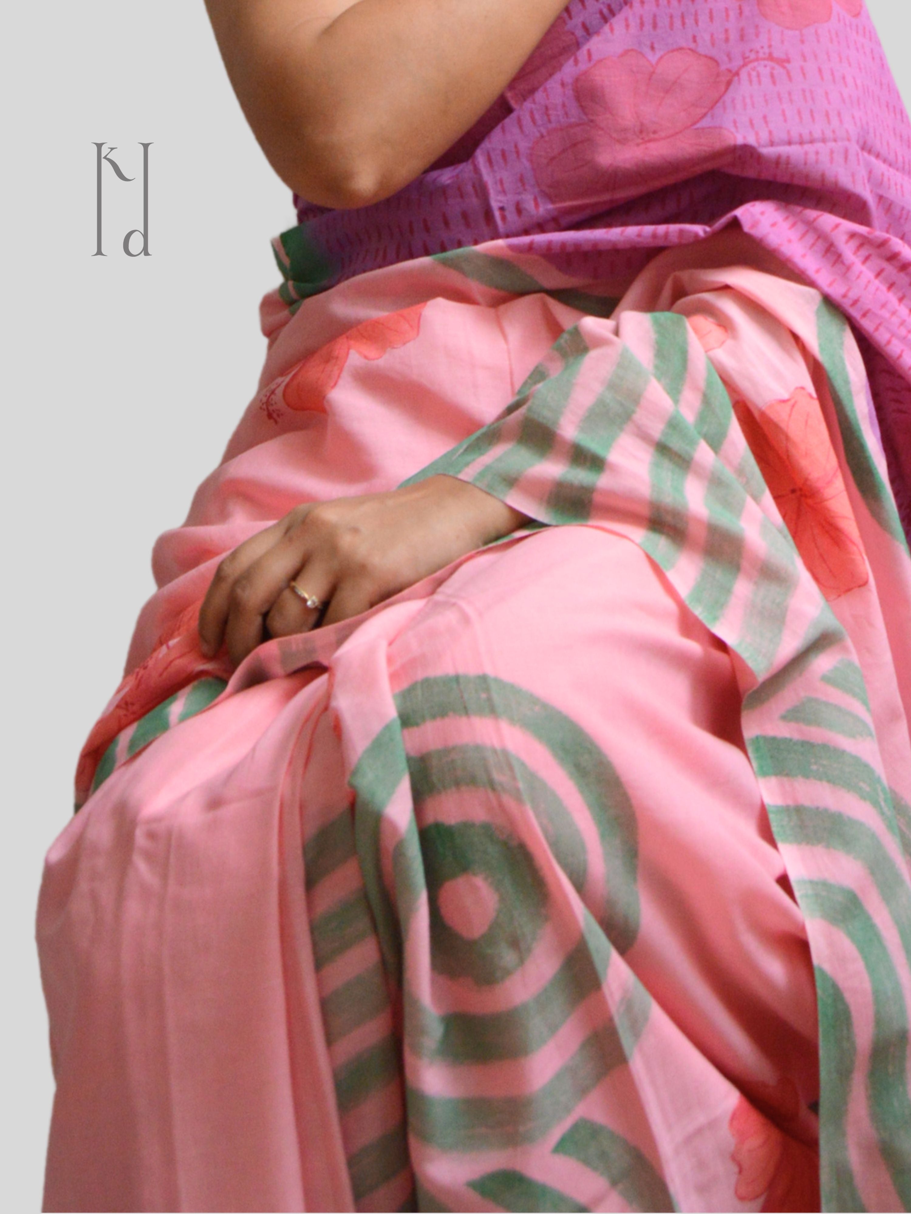 Bagiya Painted Mul Cotton Saree- Pink
