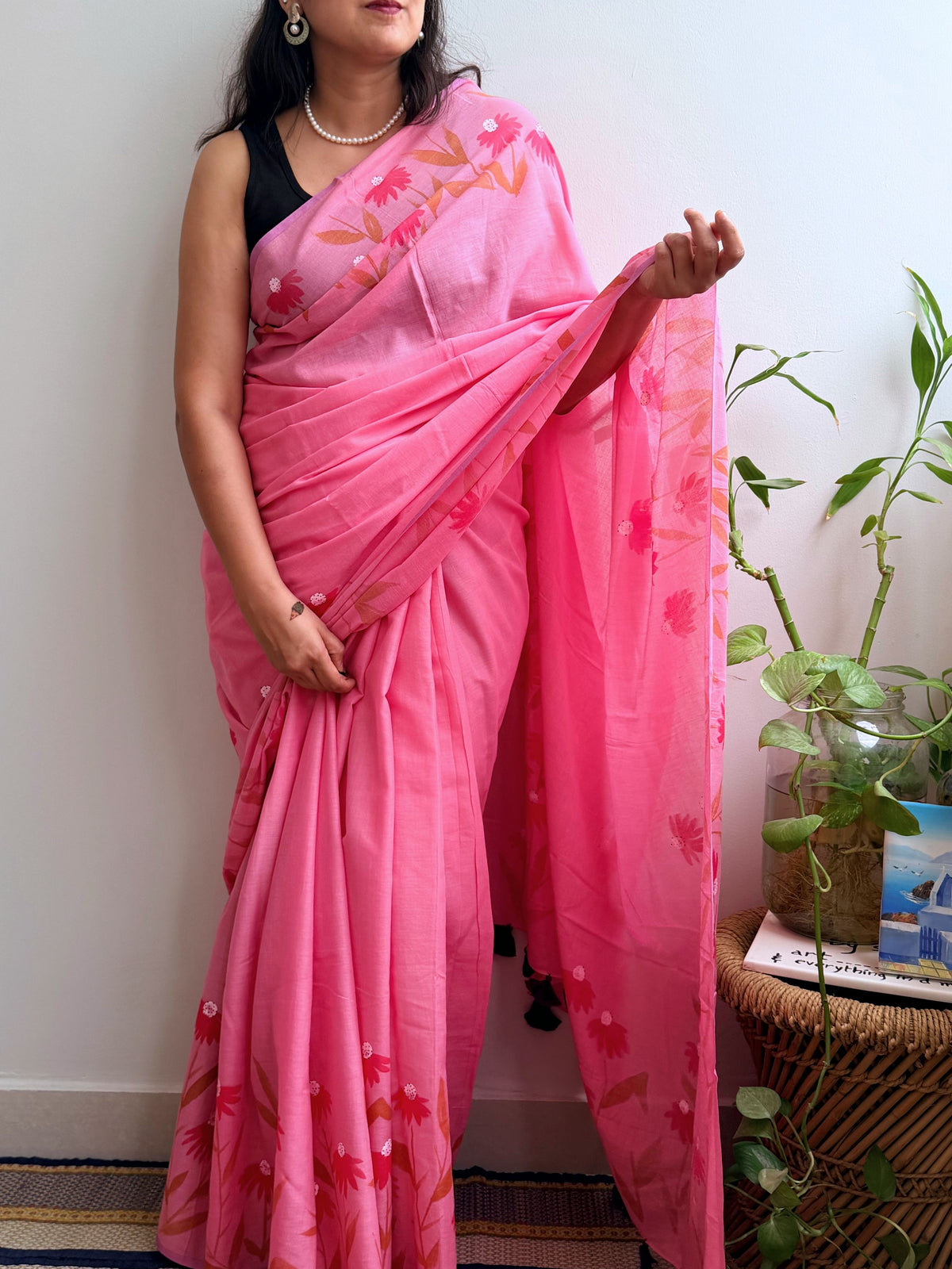 Daisy Painted Mul Cotton Saree