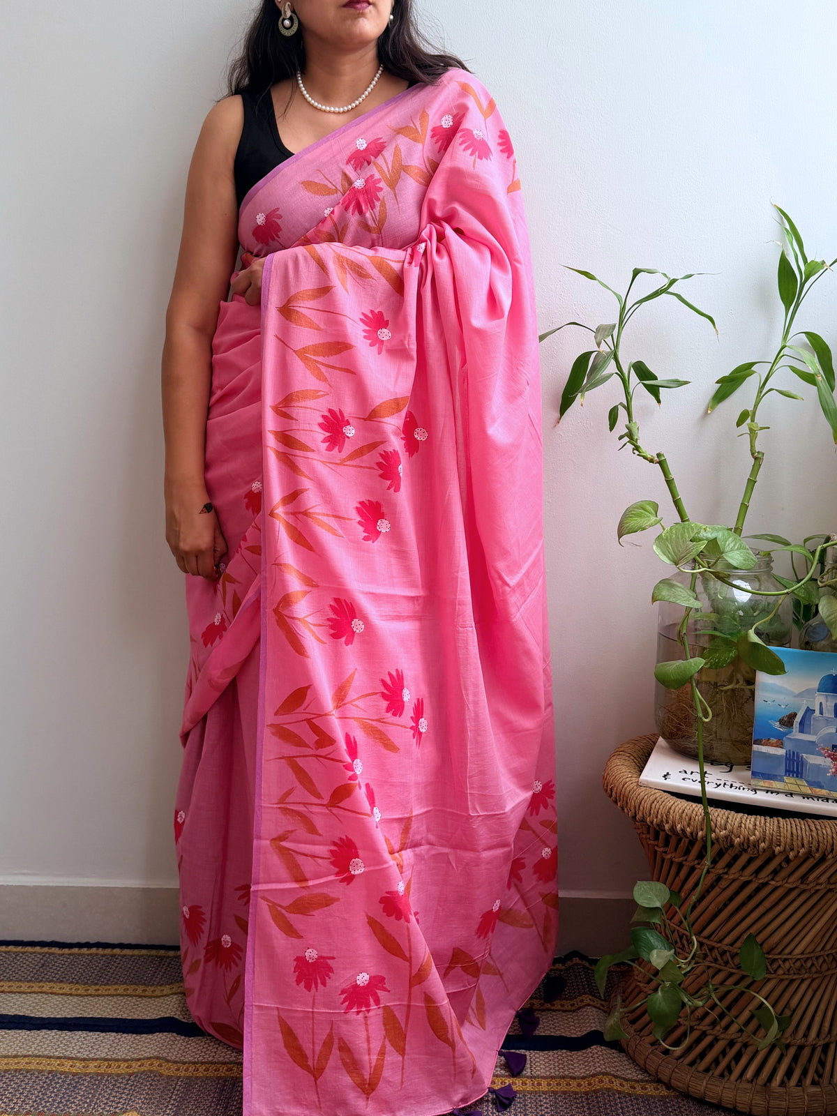 Daisy Painted Mul Cotton Saree