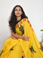Cat Painted Mul Cotton Saree