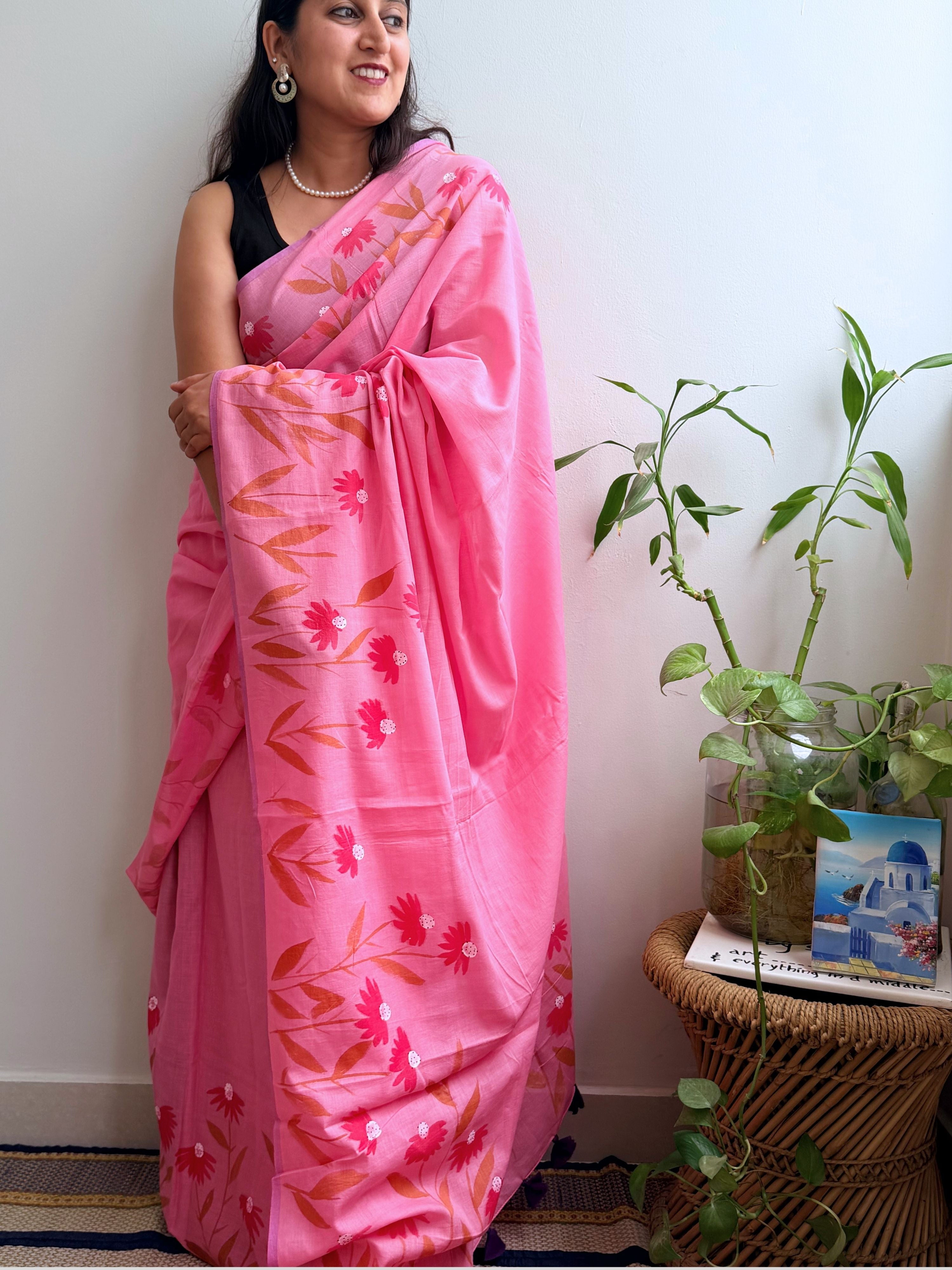 Daisy Painted Mul Cotton Saree