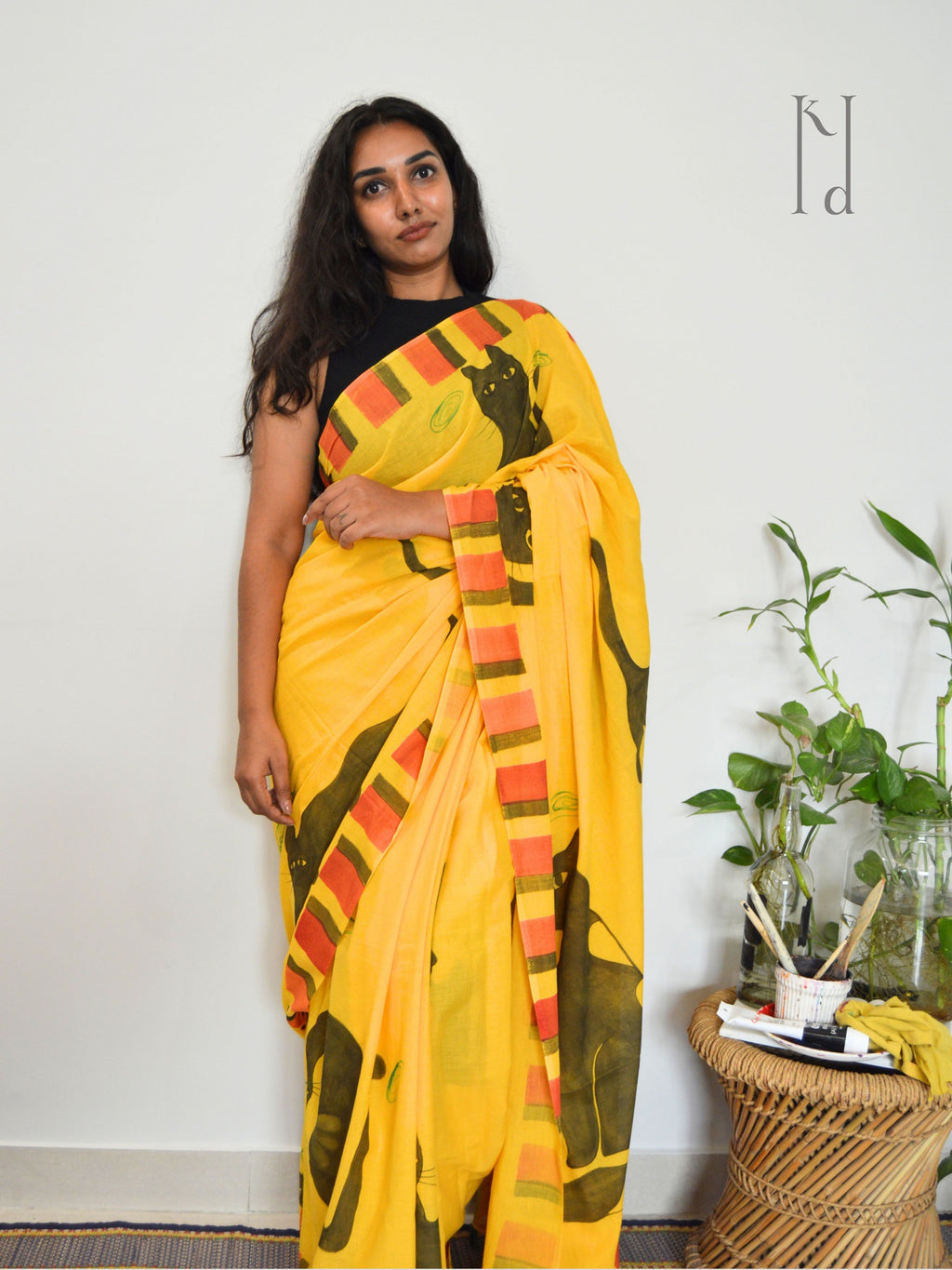 Cat Painted Mul Cotton Saree