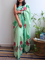 Hibiscus Painted Mul Cotton Saree