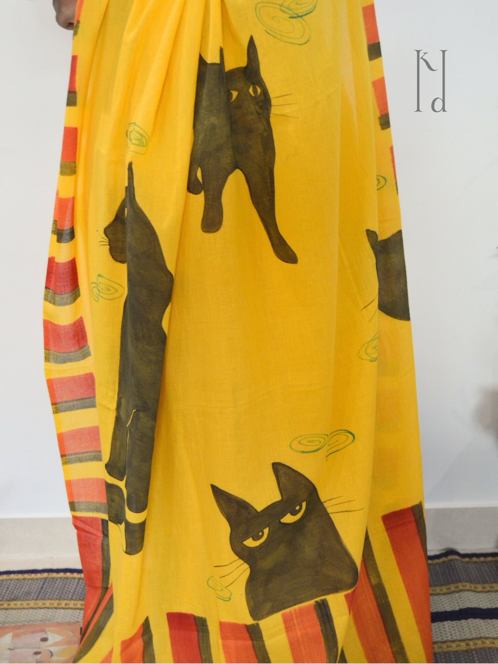 Cat Painted Mul Cotton Saree