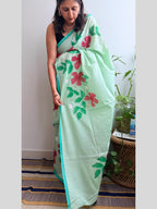Hibiscus Painted Mul Cotton Saree