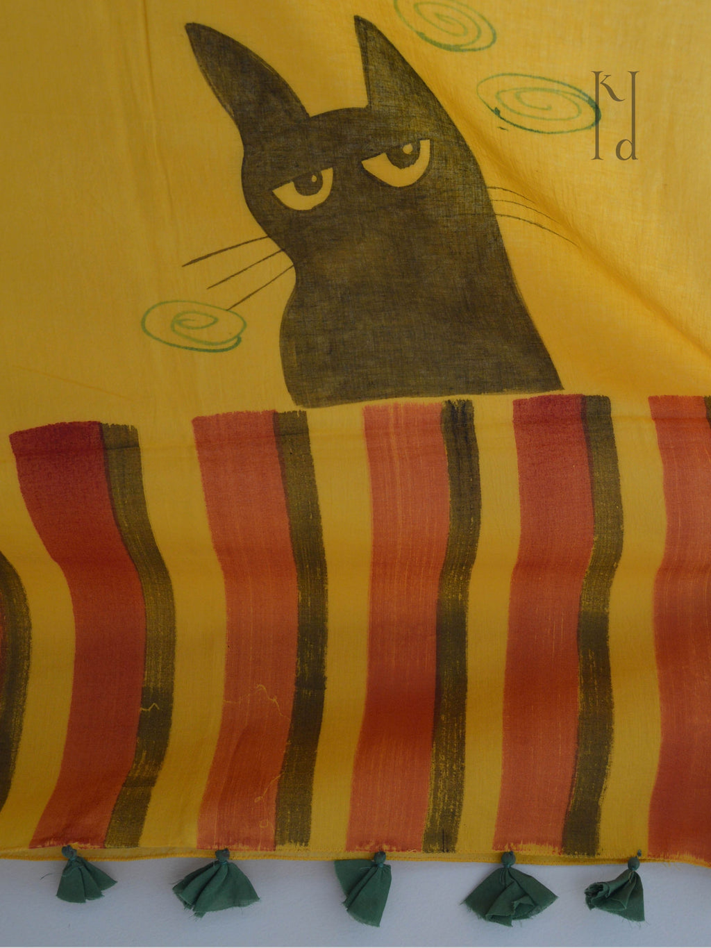 Cat Painted Mul Cotton Saree