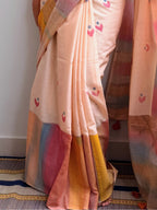 Peach Painted Mul Cotton Saree
