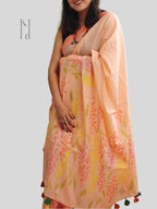 Delphi Painted Mul Cotton Saree- Peach
