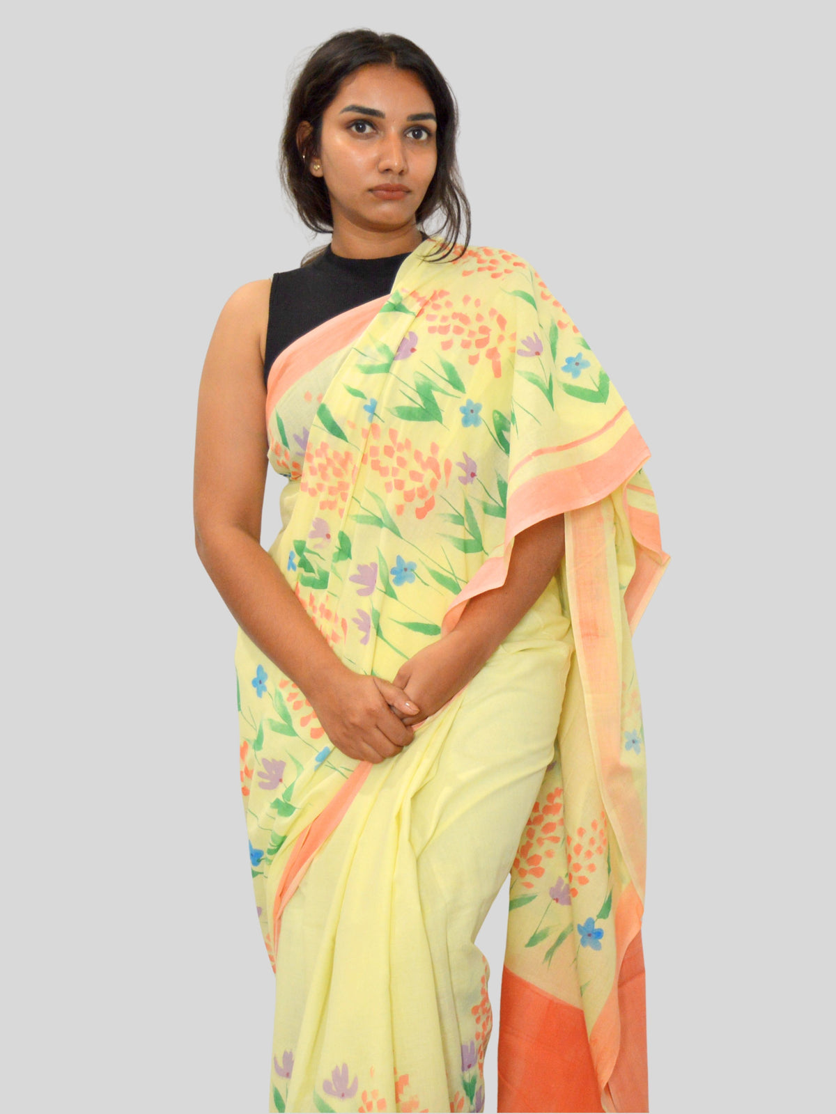 Wildflowers Painted Mul Cotton Saree