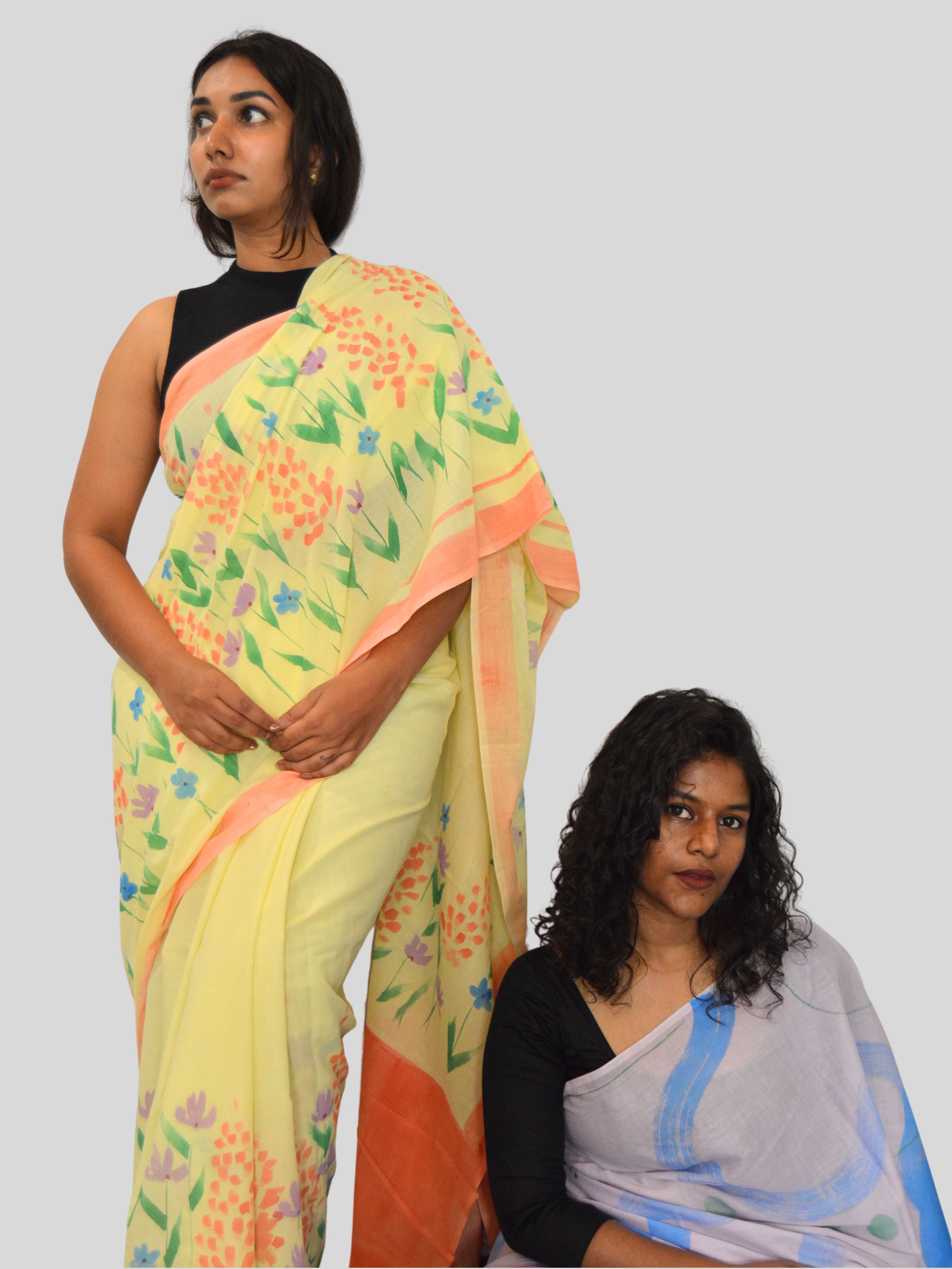 Wildflowers Painted Mul Cotton Saree