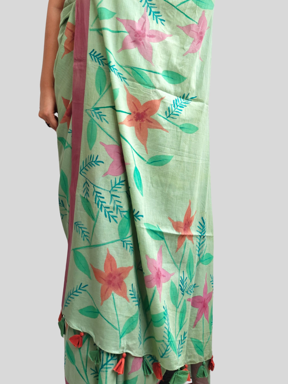 Abstract Floral Painted Mul Cotton Saree