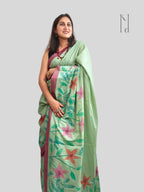Abstract Floral Painted Mul Cotton Saree