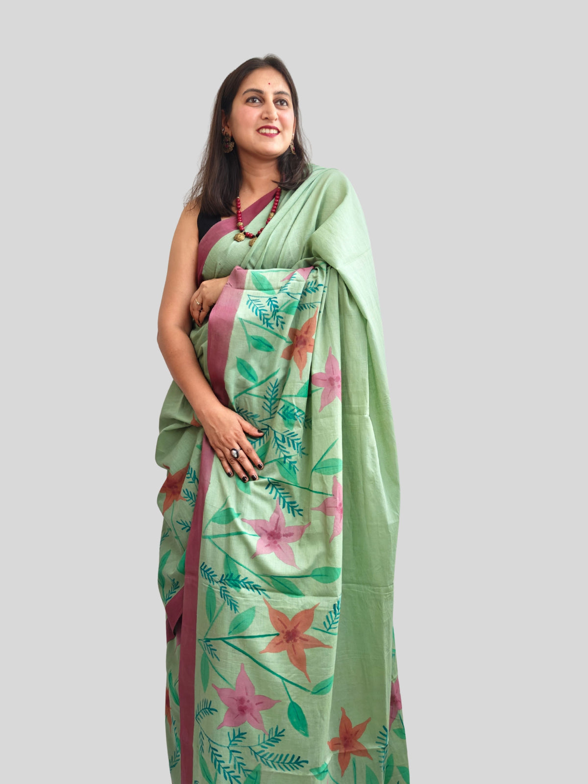 Abstract Floral Painted Mul Cotton Saree