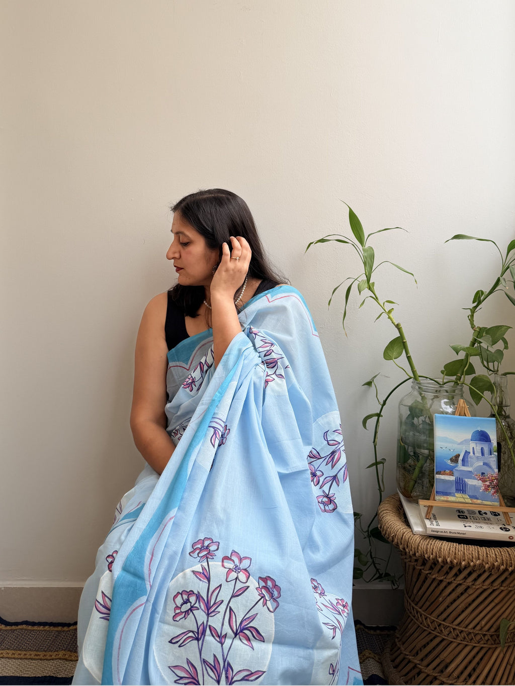 Periwinkle Painted Mul Cotton Saree