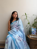 Periwinkle Painted Mul Cotton Saree