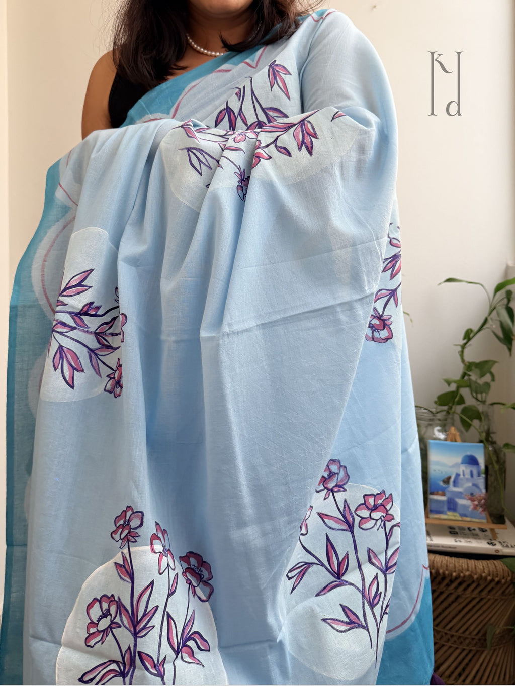 Periwinkle Painted Mul Cotton Saree