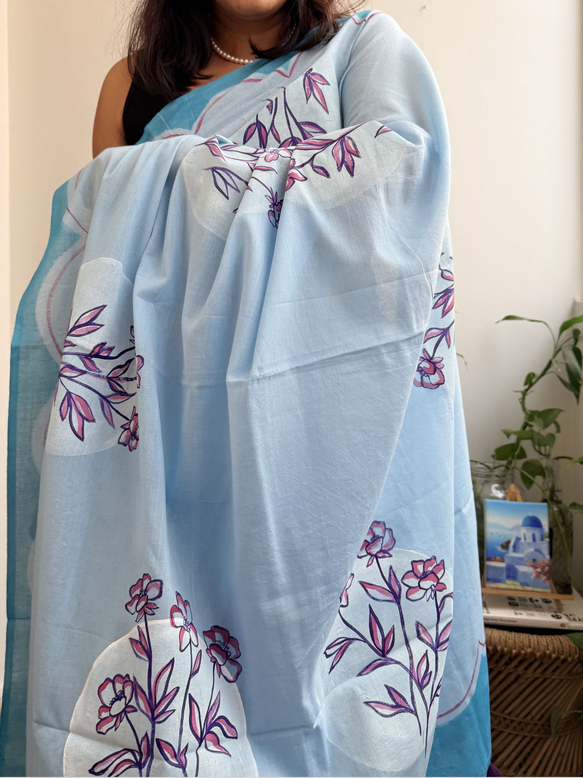 Periwinkle Painted Mul Cotton Saree