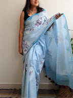 Periwinkle Painted Mul Cotton Saree