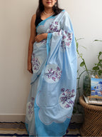 Periwinkle Painted Mul Cotton Saree