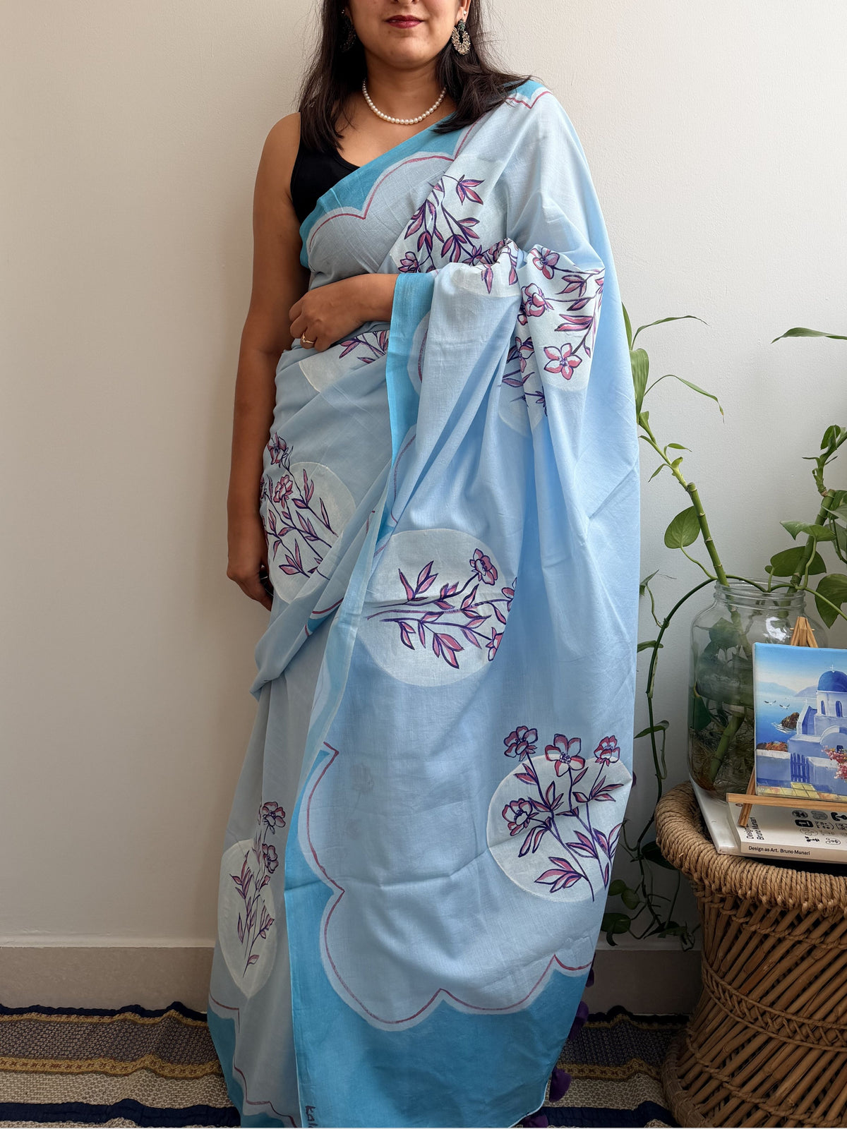 Periwinkle Painted Mul Cotton Saree