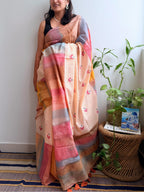 Peach Painted Mul Cotton Saree