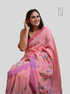 Wildflowers Painted Mul Cotton Saree- Pink