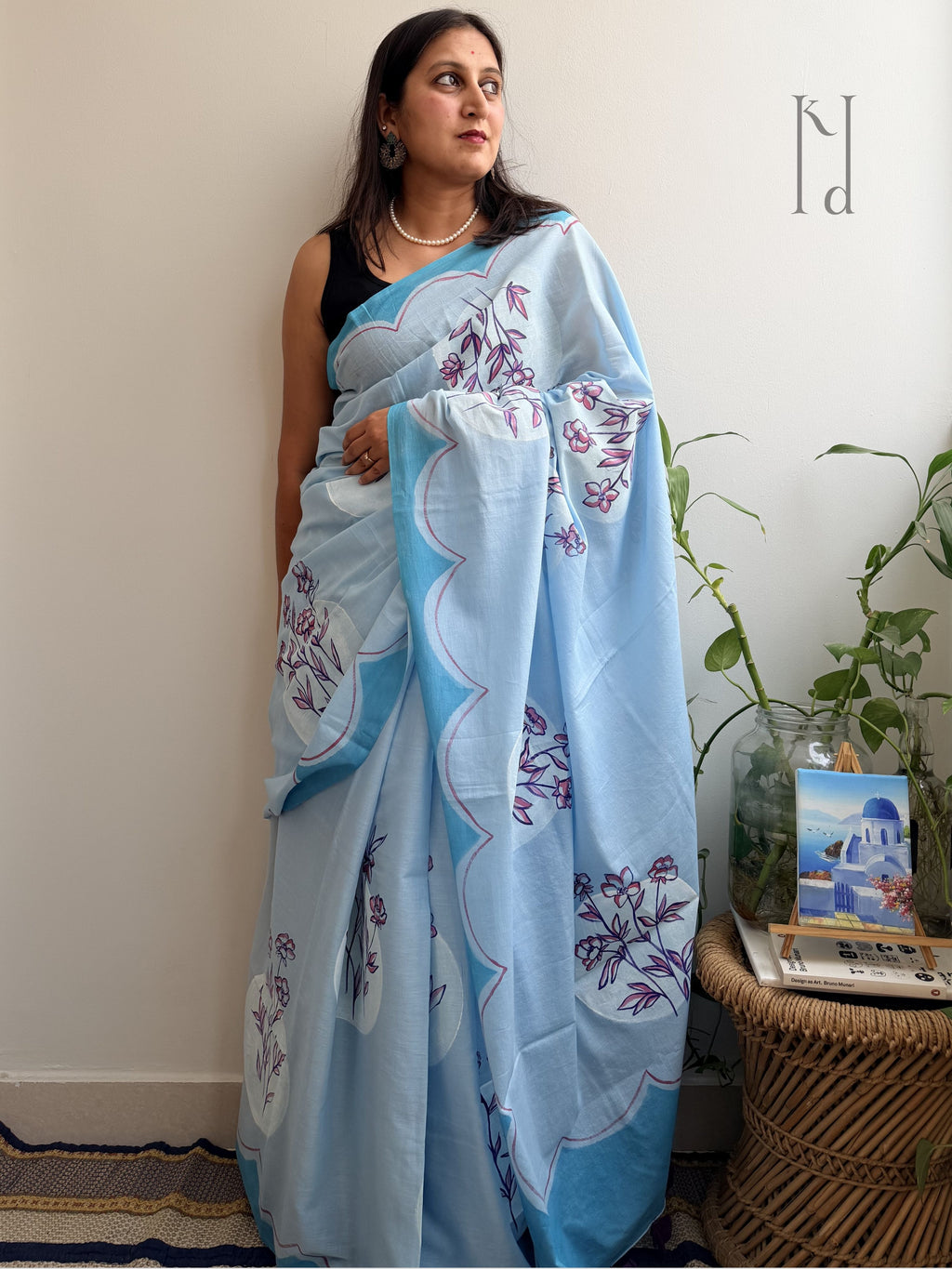 Periwinkle Painted Mul Cotton Saree