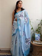 Periwinkle Painted Mul Cotton Saree