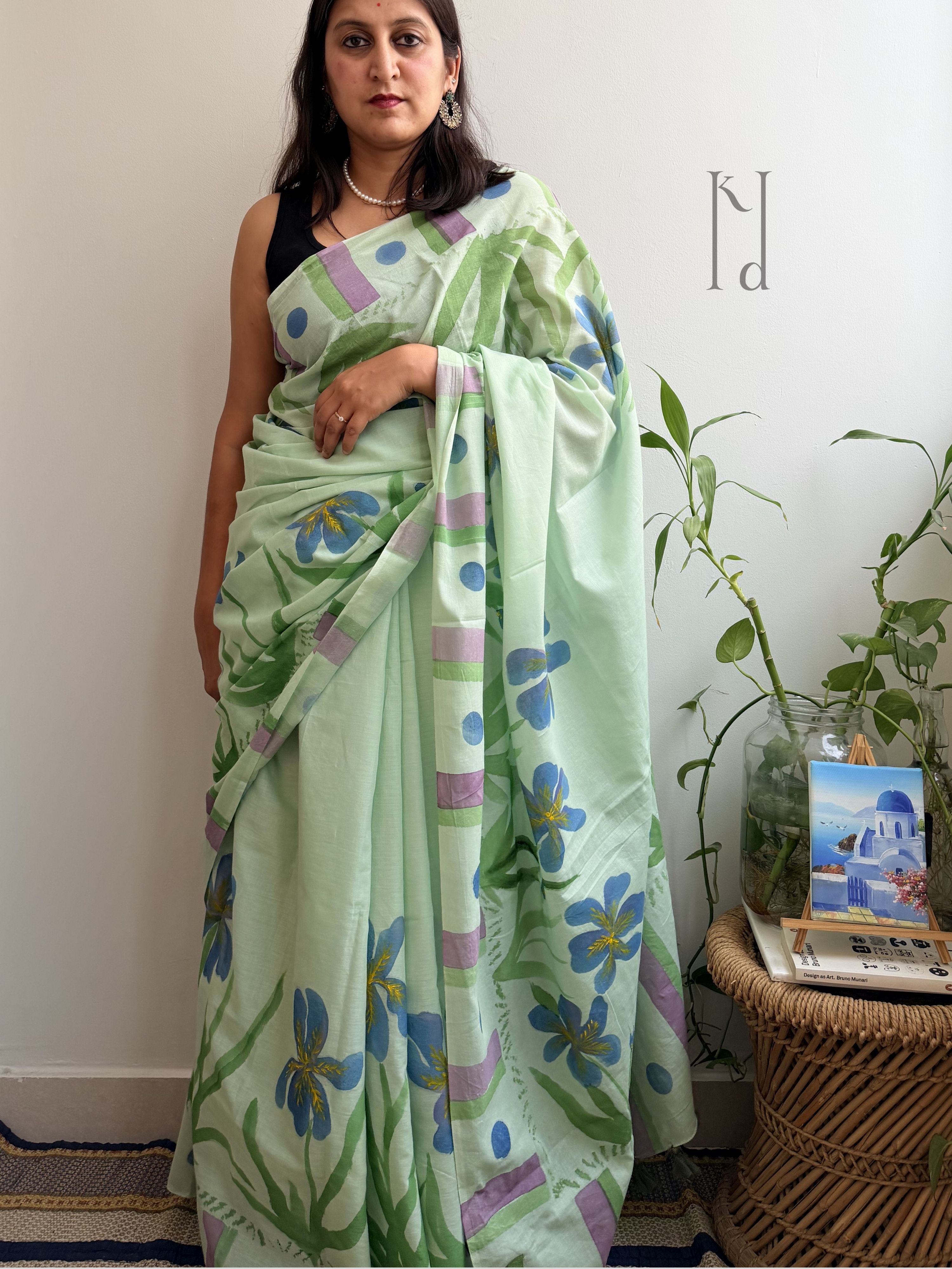 Iris Painted Mul Cotton Saree